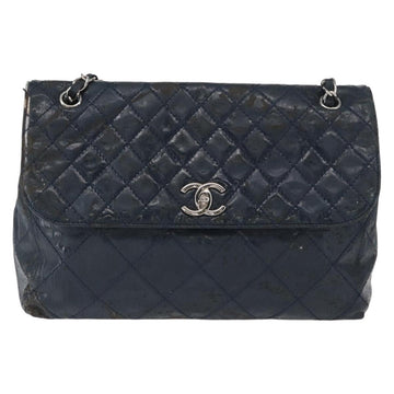 CHANEL Matelasse Chain Shoulder Bag Patent leather Navy Silver CC Auth 158096 - 0