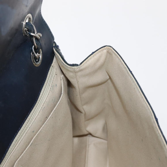 CHANEL Matelasse Chain Shoulder Bag Patent leather Navy Silver CC Auth 158096