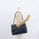 CHANEL Matelasse Chain Shoulder Bag Patent leather Navy Silver CC Auth 158096-27