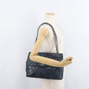 CHANEL Matelasse Chain Shoulder Bag Patent leather Navy Silver CC Auth 158096-27
