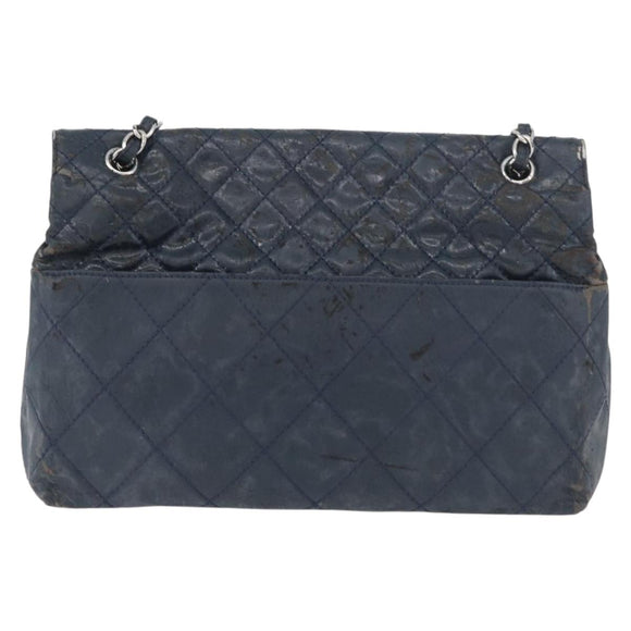 CHANEL Matelasse Chain Shoulder Bag Patent leather Navy Silver CC Auth 158096