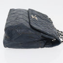 CHANEL Matelasse Chain Shoulder Bag Patent leather Navy Silver CC Auth 158096-3
