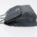 CHANEL Matelasse Chain Shoulder Bag Patent leather Navy Silver CC Auth 158096-4