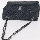 CHANEL Matelasse Chain Shoulder Bag Patent leather Navy Silver CC Auth 158096-6