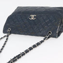 CHANEL Matelasse Chain Shoulder Bag Patent leather Navy Silver CC Auth 158096-6
