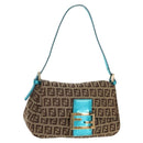 FENDI Zucchino Canvas Mamma Baguette Hand Bag Beige Gold Auth 158099SAV-1