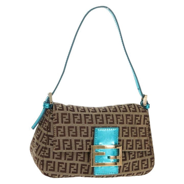 FENDI Zucchino Canvas Mamma Baguette Hand Bag Beige Gold Auth 158099SAV