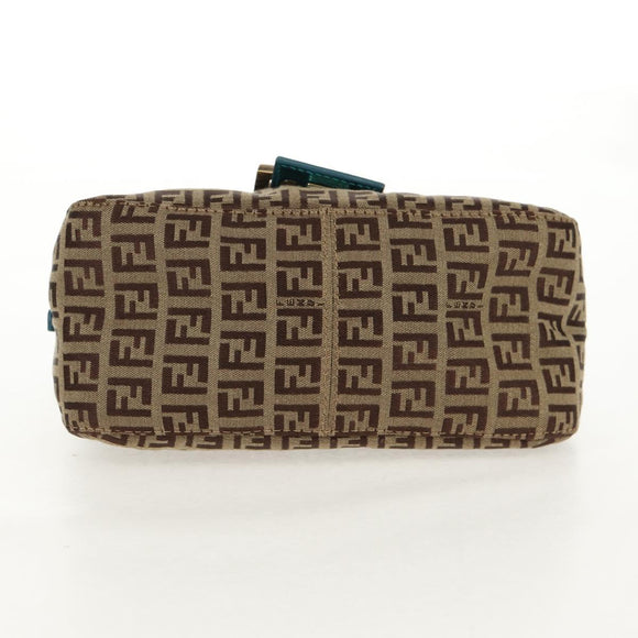 FENDI Zucchino Canvas Mamma Baguette Hand Bag Beige Gold Auth 158099SAV