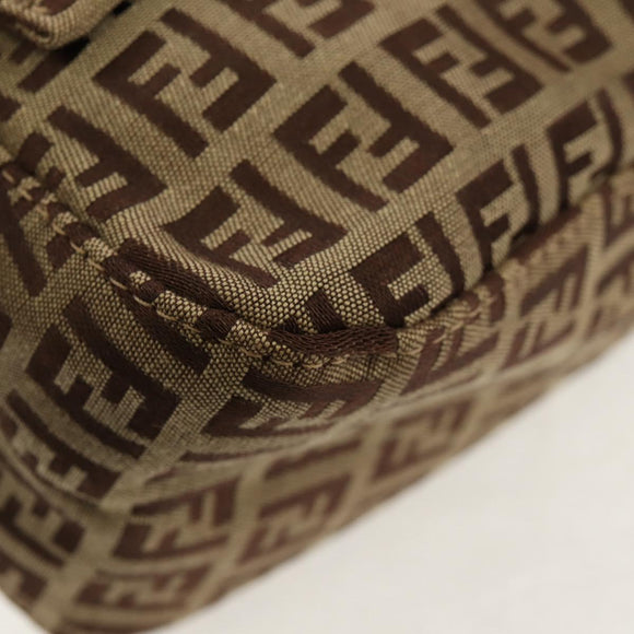 FENDI Zucchino Canvas Mamma Baguette Hand Bag Beige Gold Auth 158099SAV