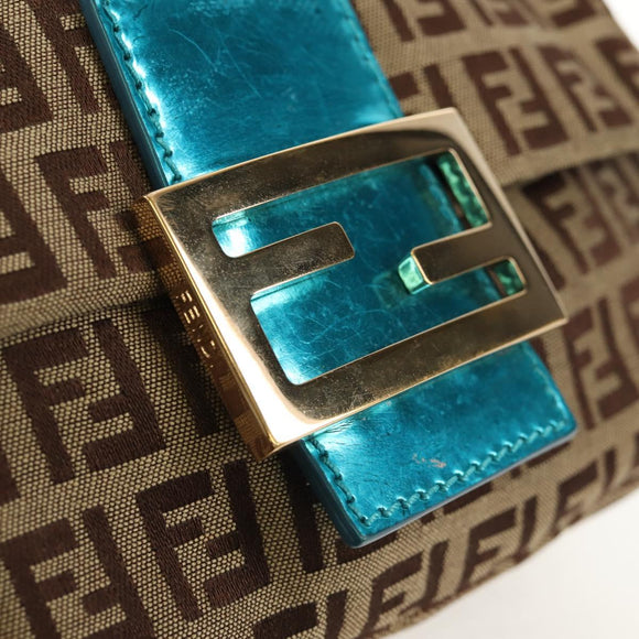 FENDI Zucchino Canvas Mamma Baguette Hand Bag Beige Gold Auth 158099SAV