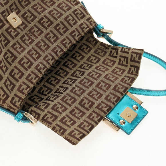 FENDI Zucchino Canvas Mamma Baguette Hand Bag Beige Gold Auth 158099SAV
