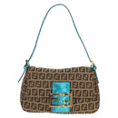 FENDI Zucchino Canvas Mamma Baguette Hand Bag Beige Gold Auth 158099SAV-13