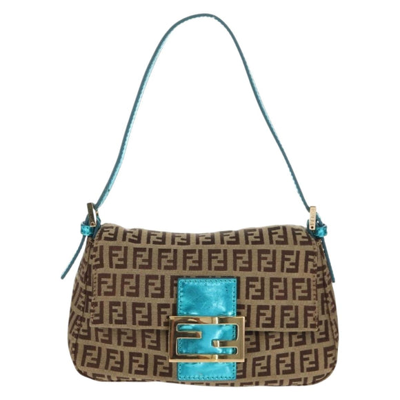 FENDI Zucchino Canvas Mamma Baguette Hand Bag Beige Gold Auth 158099SAV