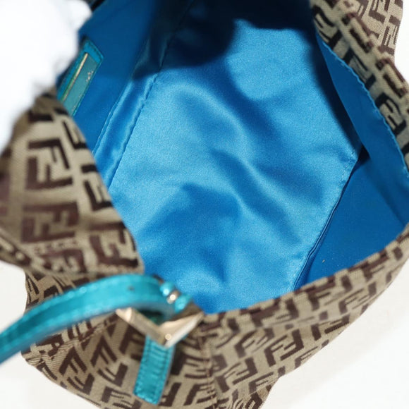 FENDI Zucchino Canvas Mamma Baguette Hand Bag Beige Gold Auth 158099SAV