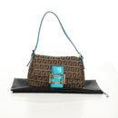 FENDI Zucchino Canvas Mamma Baguette Hand Bag Beige Gold Auth 158099SAV-12