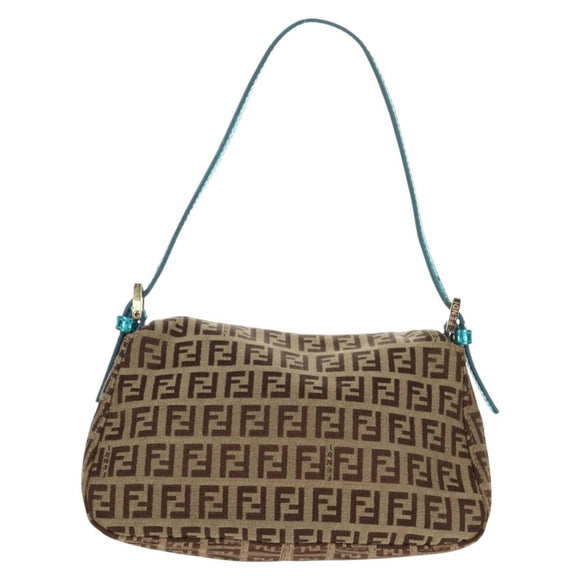 FENDI Zucchino Canvas Mamma Baguette Hand Bag Beige Gold Auth 158099SAV