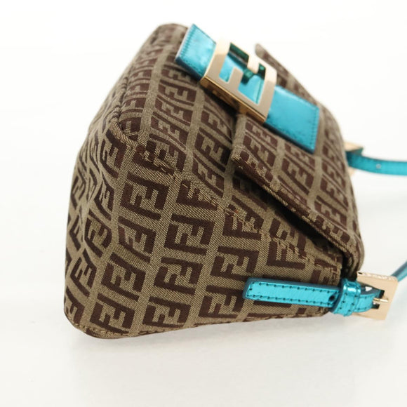 FENDI Zucchino Canvas Mamma Baguette Hand Bag Beige Gold Auth 158099SAV
