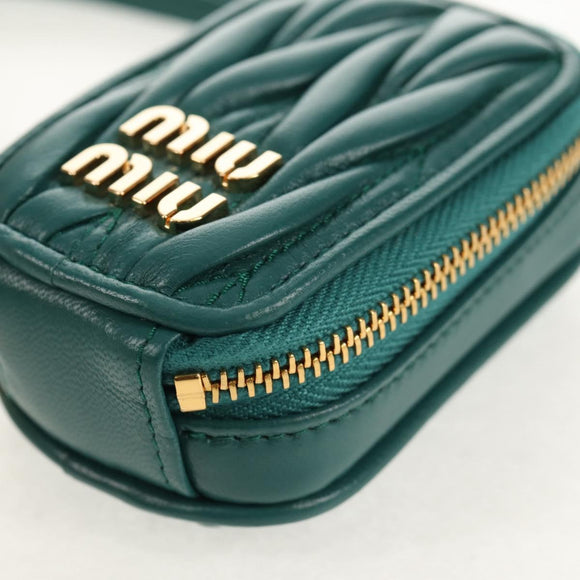Miu Miu Matelasse Pouch Leather Green Gold Auth 158101SM