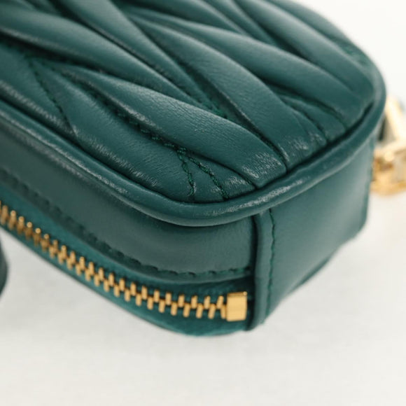 Miu Miu Matelasse Pouch Leather Green Gold Auth 158101SM