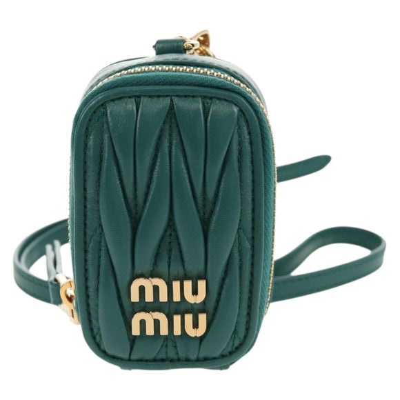 Miu Miu Matelasse Pouch Leather Green Gold Auth 158101SM