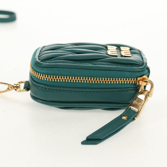 Miu Miu Matelasse Pouch Leather Green Gold Auth 158101SM