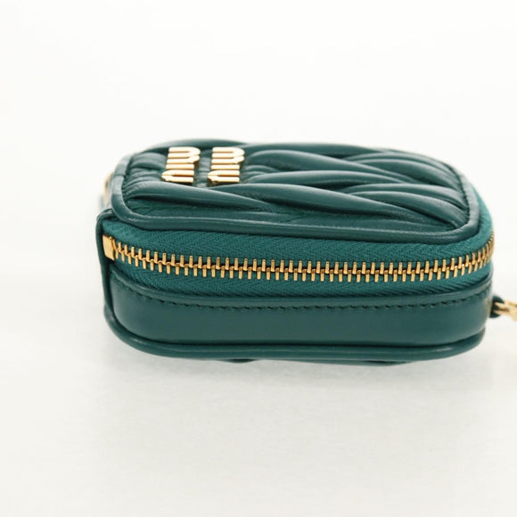 Miu Miu Matelasse Pouch Leather Green Gold Auth 158101SM