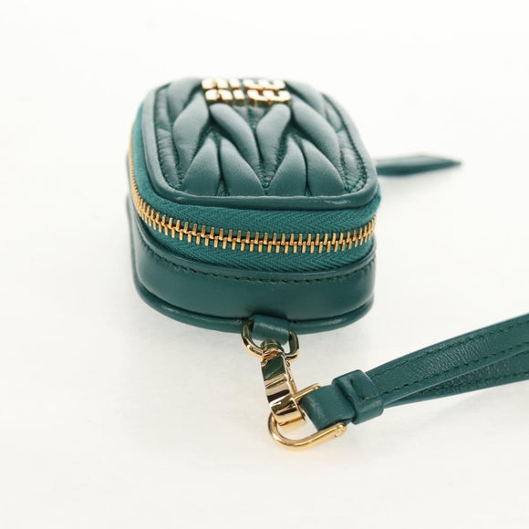Miu Miu Matelasse Pouch Leather Green Gold Auth 158101SM