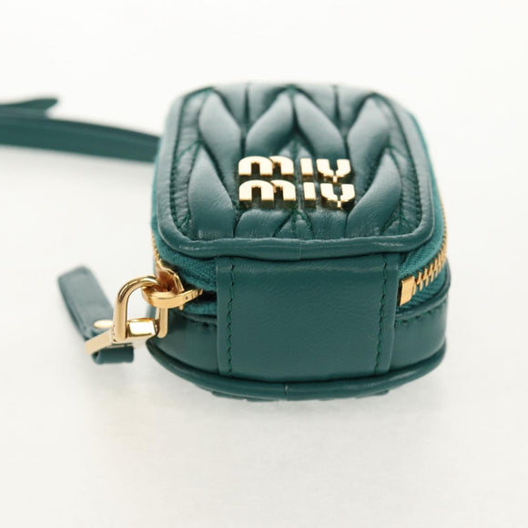 Miu Miu Matelasse Pouch Leather Green Gold Auth 158101SM