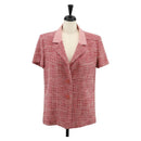 CHANEL COCO Button Wool Short Sleeve Jacket Tweed Red CC Auth 158107M-1