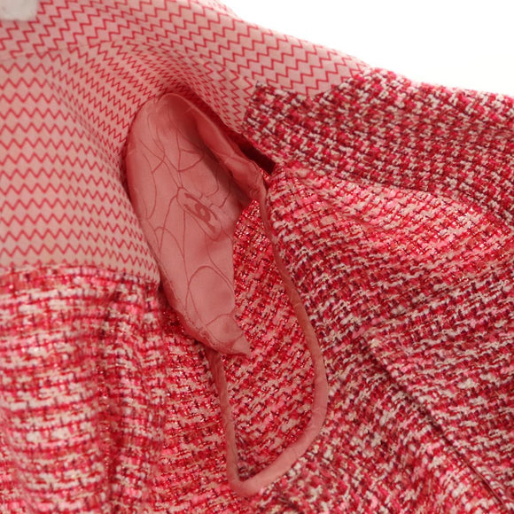 CHANEL COCO Button Wool Short Sleeve Jacket Tweed Red CC Auth 158107M