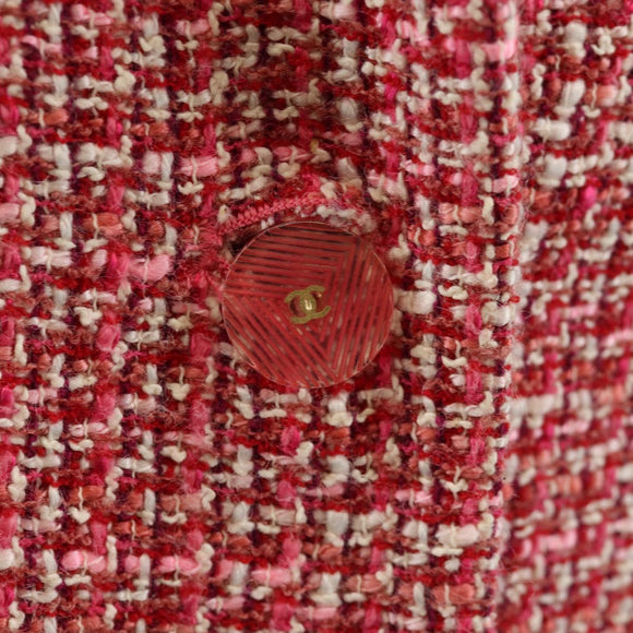 CHANEL COCO Button Wool Short Sleeve Jacket Tweed Red CC Auth 158107M