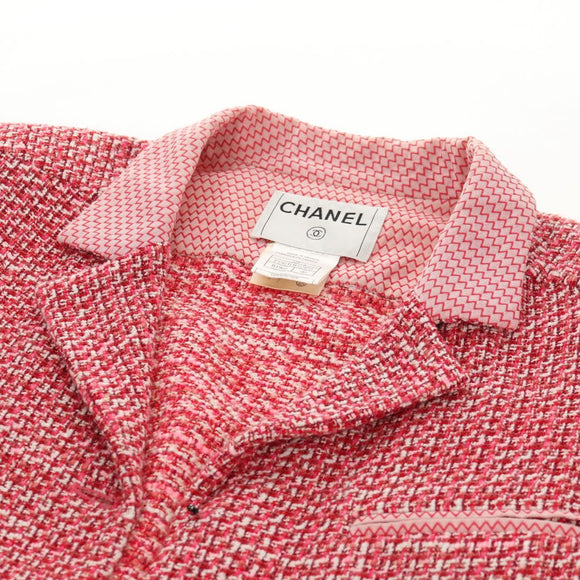 CHANEL COCO Button Wool Short Sleeve Jacket Tweed Red CC Auth 158107M