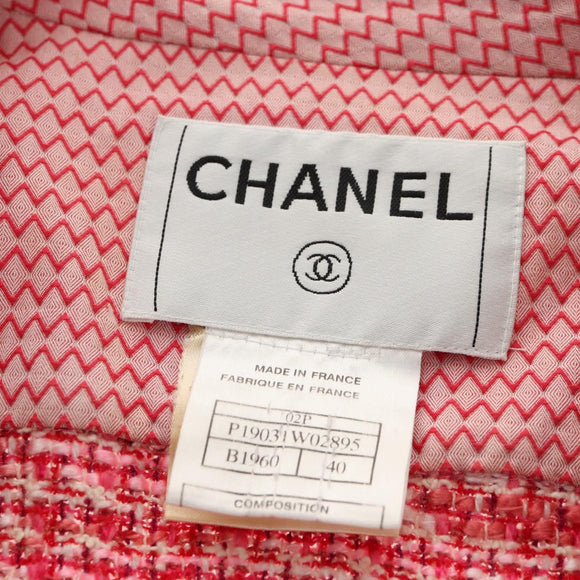 CHANEL COCO Button Wool Short Sleeve Jacket Tweed Red CC Auth 158107M