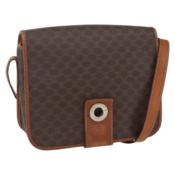CELINE Macadam Canvas Circle Shoulder Bag PVC Leather Brown Gold Auth 158110