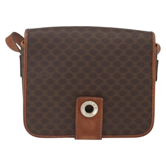 CELINE Macadam Canvas Circle Shoulder Bag PVC Leather Brown Gold Auth 158110