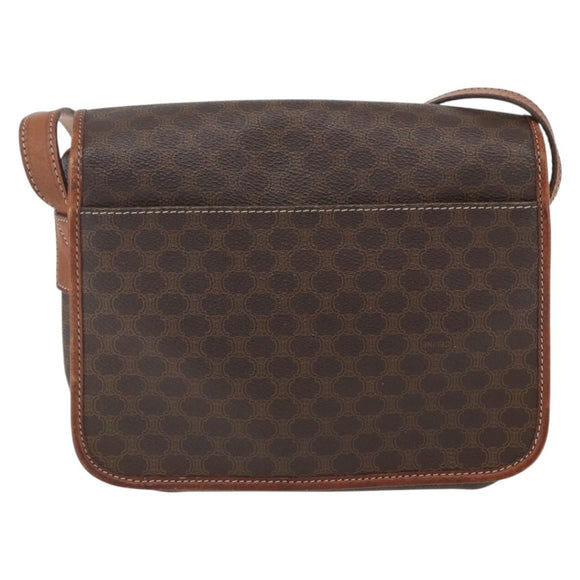 CELINE Macadam Canvas Circle Shoulder Bag PVC Leather Brown Gold Auth 158110