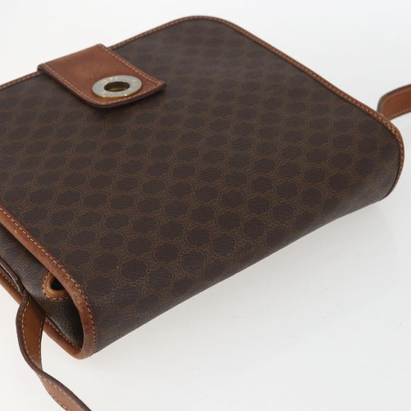 CELINE Macadam Canvas Circle Shoulder Bag PVC Leather Brown Gold Auth 158110