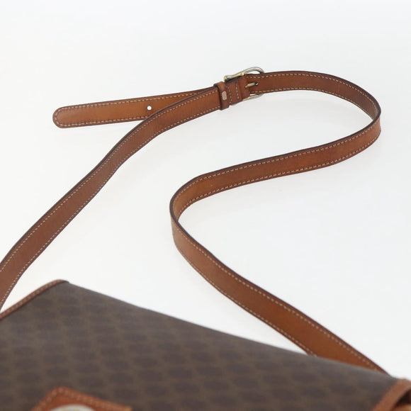 CELINE Macadam Canvas Circle Shoulder Bag PVC Leather Brown Gold Auth 158110