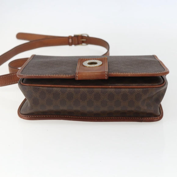 CELINE Macadam Canvas Circle Shoulder Bag PVC Leather Brown Gold Auth 158110