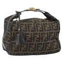 FENDI Zucca Canvas Vanity Bag Black Brown Auth 158112-1