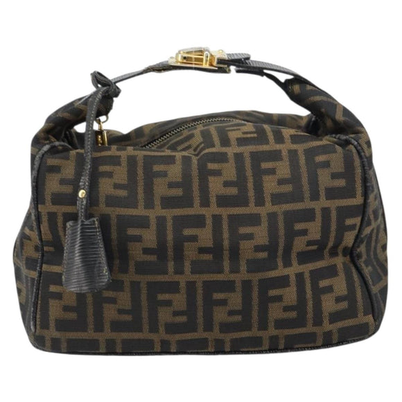 FENDI Zucca Canvas Vanity Bag Black Brown Auth 158112