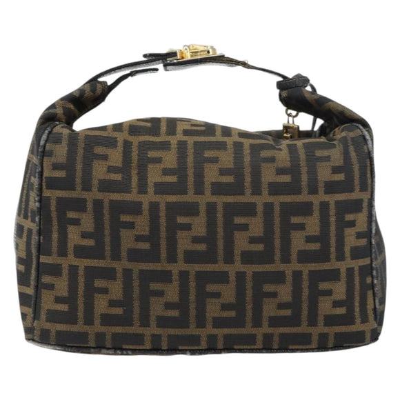 FENDI Zucca Canvas Vanity Bag Black Brown Auth 158112