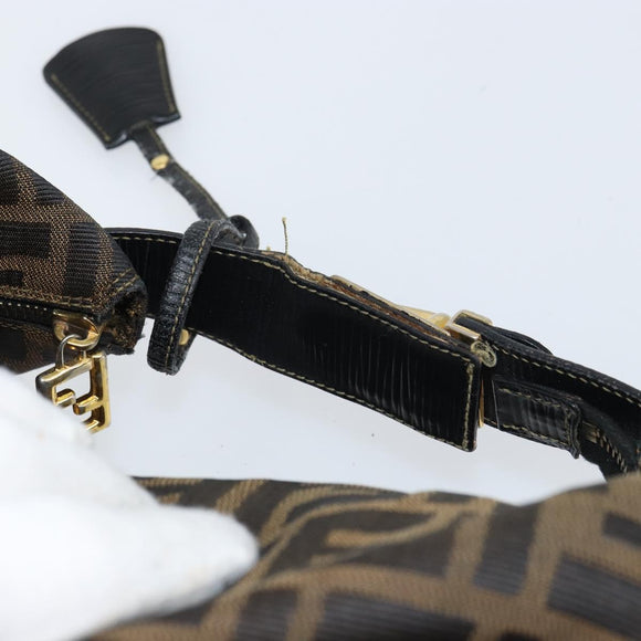 FENDI Zucca Canvas Vanity Bag Black Brown Auth 158112