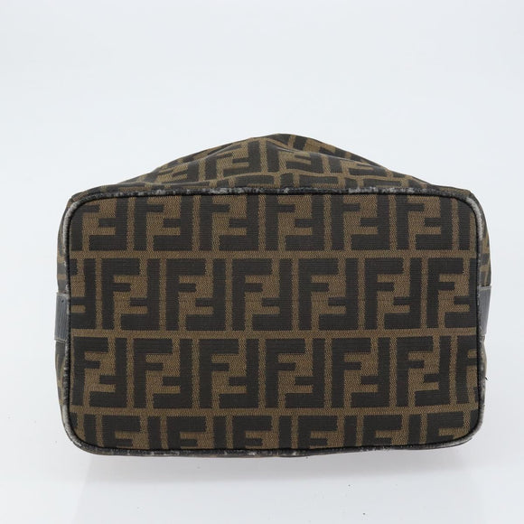 FENDI Zucca Canvas Vanity Bag Black Brown Auth 158112
