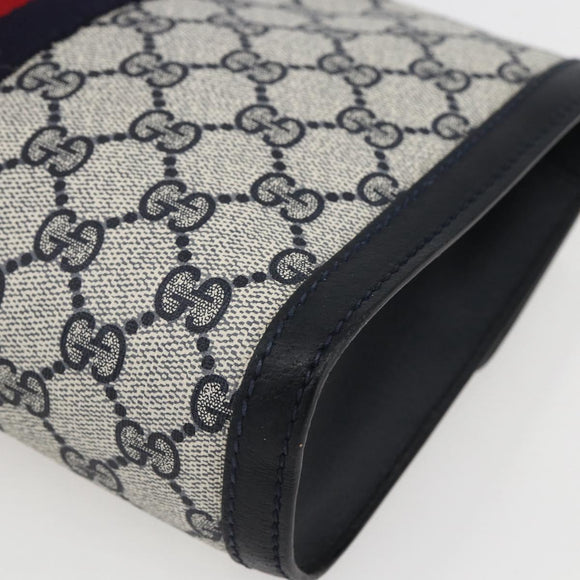 GUCCI GG Supreme Sherry Line Clutch Bag PVC Navy Gold 89 01 006 Auth 158113