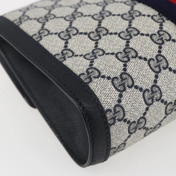 GUCCI GG Supreme Sherry Line Clutch Bag PVC Navy Gold 89 01 006 Auth 158113