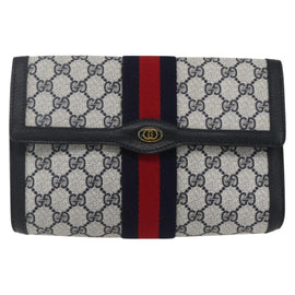 GUCCI GG Supreme Sherry Line Clutch Bag PVC Navy Gold 89 01 006 Auth 158113 - 0