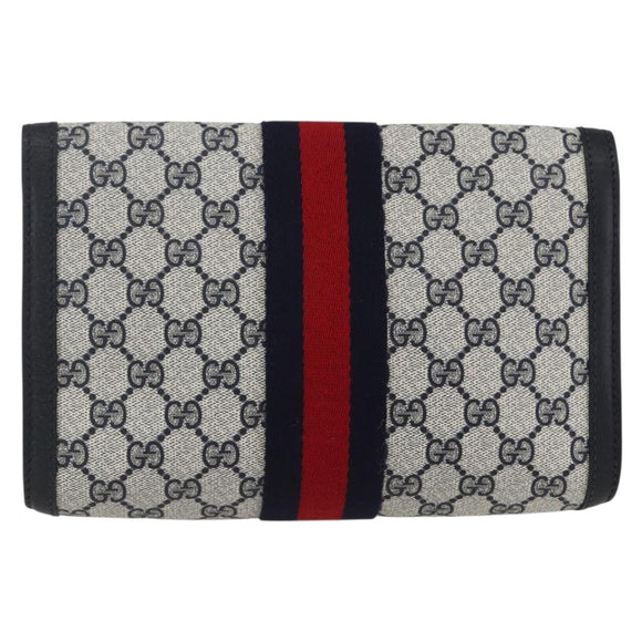 GUCCI GG Supreme Sherry Line Clutch Bag PVC Navy Gold 89 01 006 Auth 158113