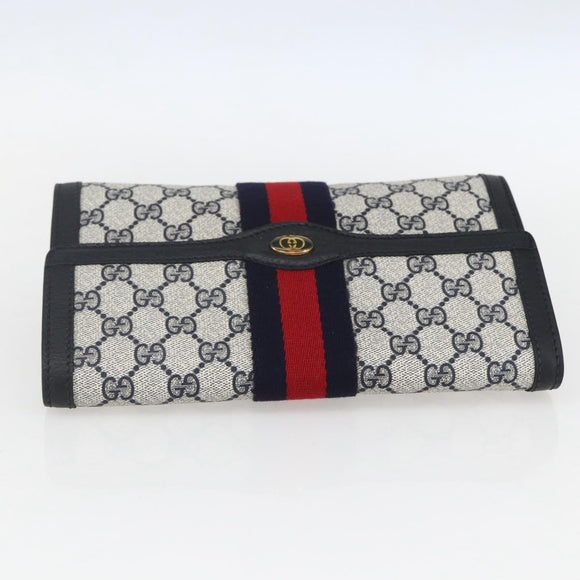 GUCCI GG Supreme Sherry Line Clutch Bag PVC Navy Gold 89 01 006 Auth 158113