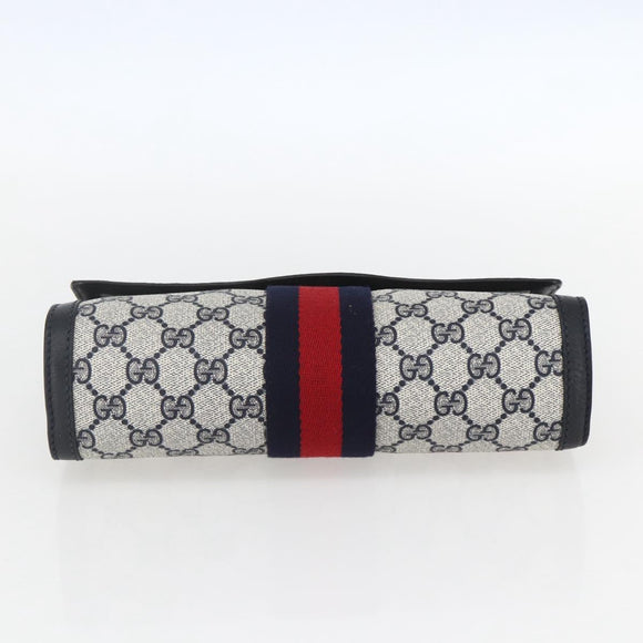 GUCCI GG Supreme Sherry Line Clutch Bag PVC Navy Gold 89 01 006 Auth 158113